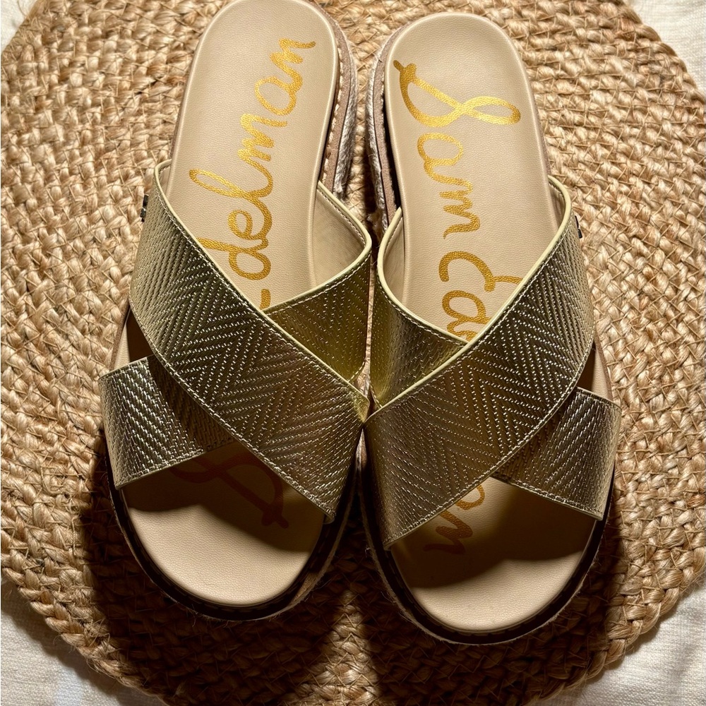 Sam Edelman Metallic Gold Cross Strap Sandals